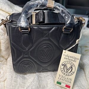 Valentino Orlandi Quilted Black Vegan Leather Crossbody Bag New with tags
